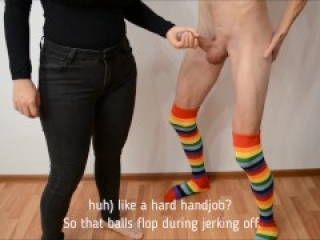 Haha, my boy CUMS from kick in the balls. Orgasm without hands. Ballbusting