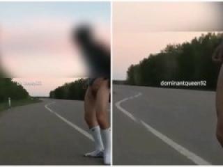 Amateur Roadtrip Ballbusting and Footjob Double Cumshot in Nylons